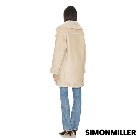 Simon Miller **NWT** Midi Jetz Faux-Fur Shearling Coat in Milk (Beige/Cream) - Picture 9 of 16